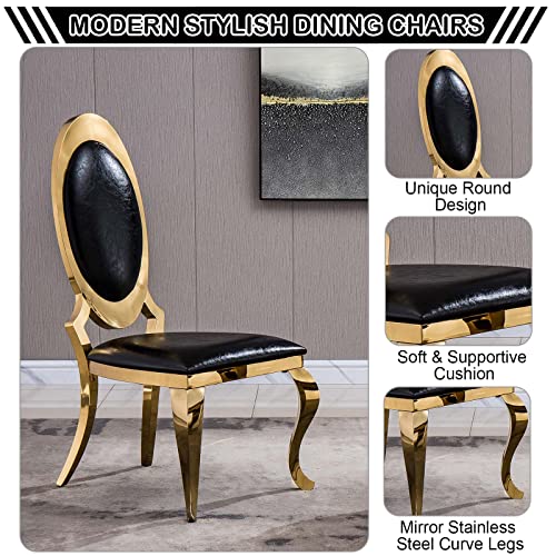 Henf 9 Piece Marble Dining Table Set for 8, Modern Gold Kitchen Table and Chairs for 8, Dining Room Table Set with 70" Faux Marble Dinner Table & 8 Upholstered Leather Chairs w/Stainless Steel Legs