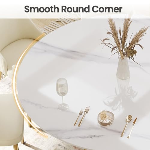 59'' Round Marble Dining Table for 6, Modern White Sintered Stone Top Kitchen Table for Dining Room,Faux Marble Circle Dining Table with Solid Wood Panel Pedestal,Wrapped in PU Leather (Only Table)