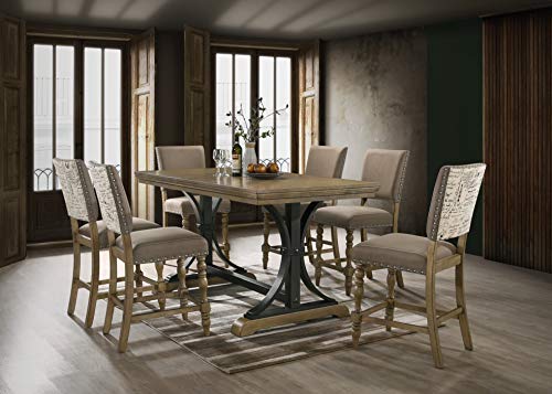 Roundhill Furniture Birmingham 7-Piece Table with Nail Head Chairs Counter Height Dining Set, Driftwood