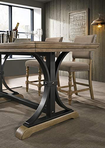 Roundhill Furniture Birmingham 7-Piece Table with Nail Head Chairs Counter Height Dining Set, Driftwood