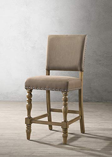 Roundhill Furniture Birmingham 7-Piece Table with Nail Head Chairs Counter Height Dining Set, Driftwood