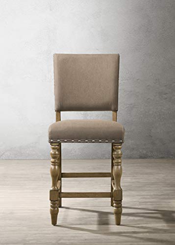 Roundhill Furniture Birmingham 7-Piece Table with Nail Head Chairs Counter Height Dining Set, Driftwood