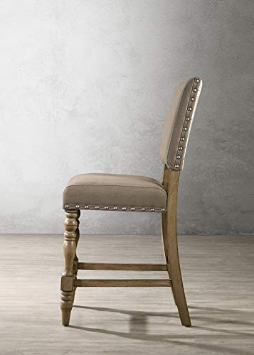 Roundhill Furniture Birmingham 7-Piece Table with Nail Head Chairs Counter Height Dining Set, Driftwood