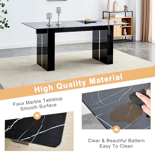 MUUOKY 71" Dining Table Set for 8,9 Piece Dining Table Set, Black Marble Dining Table with 8 PU Leather dining chairs for Kitchen, Dining and Living Room