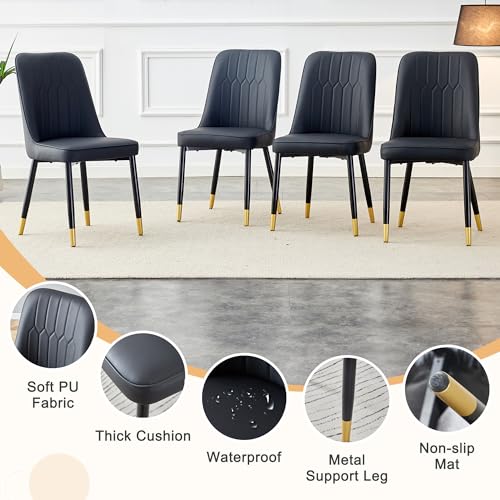 MUUOKY 71" Dining Table Set for 8,9 Piece Dining Table Set, Black Marble Dining Table with 8 PU Leather dining chairs for Kitchen, Dining and Living Room