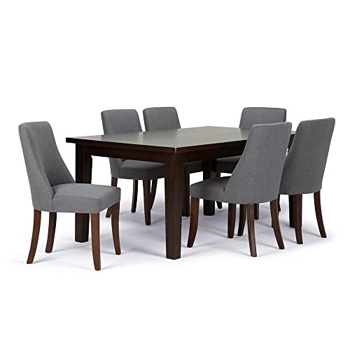 SIMPLIHOME Walden Contemporary 7 Pc Dining Set with 6 Upholstered Dining Chairs in Slate Grey Linen Look Fabric and 66 Inch Wide Table, For the Dining Room and Kitchen