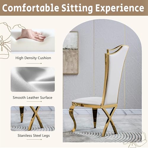 Nimaolt 7 Piece Marble Dining Table Set, Luxury Gold Dining Table Set for 6, 70" White Marble Dining Room Table and 6 Leather Upholstered Chairs, Modern Marble Kitchen Table and Chairs Set