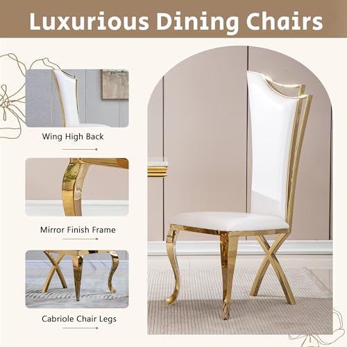 Nimaolt 7 Piece Marble Dining Table Set, Luxury Gold Dining Table Set for 6, 70" White Marble Dining Room Table and 6 Leather Upholstered Chairs, Modern Marble Kitchen Table and Chairs Set
