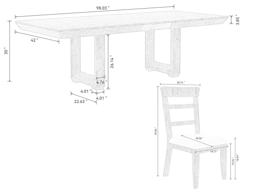 kevinplus 98'' Rustic Wood Dining Table Extendable Kitchen Table & 6 Chairs, Modern Farmhouse Countryside Rectangular Dining Room Table for 6 (7-Pcs: 1 Table+6 Chair, Dark Gray)