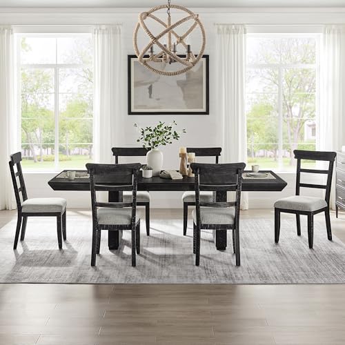 kevinplus 98'' Rustic Wood Dining Table Extendable Kitchen Table & 6 Chairs, Modern Farmhouse Countryside Rectangular Dining Room Table for 6 (7-Pcs: 1 Table+6 Chair, Dark Gray)