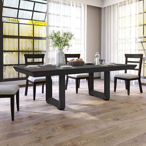 kevinplus 98'' Rustic Wood Dining Table Extendable Kitchen Table & 6 Chairs, Modern Farmhouse Countryside Rectangular Dining Room Table for 6 (7-Pcs: 1 Table+6 Chair, Dark Gray)