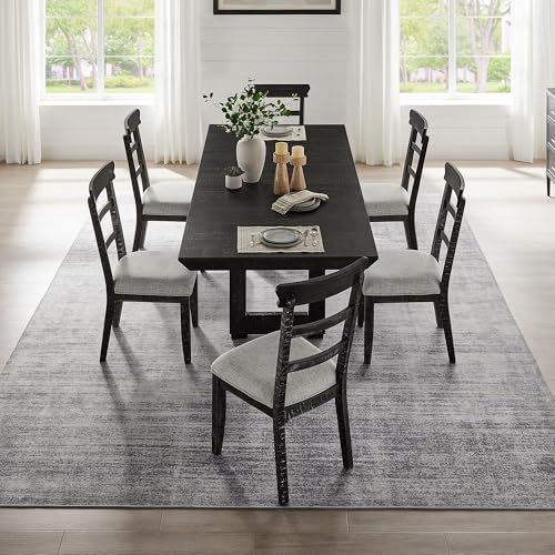 kevinplus 98'' Rustic Wood Dining Table Extendable Kitchen Table & 6 Chairs, Modern Farmhouse Countryside Rectangular Dining Room Table for 6 (7-Pcs: 1 Table+6 Chair, Dark Gray)