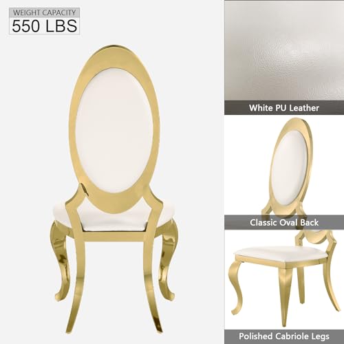 ACEDÉCOR 7 Pieces White and Gold Dining Room Table Set for 6, White Gold Leather Dining Chairs and Stainless Steel U-Base Dining Table