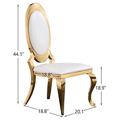 ACEDÉCOR 7 Pieces White and Gold Dining Room Table Set for 6, White Gold Leather Dining Chairs and Stainless Steel U-Base Dining Table