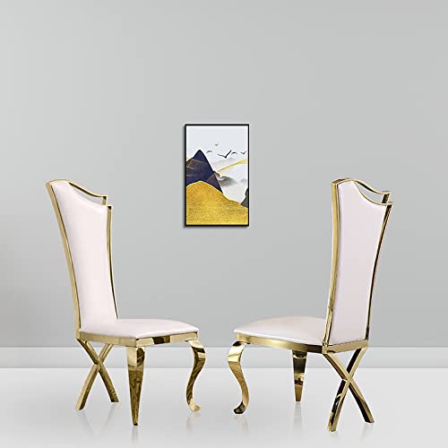 Asday 7 Piece Dining Table Set for 6, Gold Kitchen and Dining Room Sets with Chairs, Metal Circling Base Dining Table in White Gold, White Leather Upholstered Dining Chairs with Gold Metal Legs