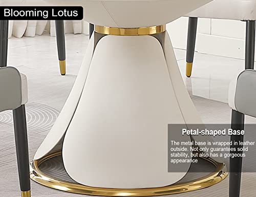 Leavader 9-Piece Dining Table Set - 59" Round Dining Table with Rotating Tray, 1 Faux Marble Dining Table & 8 PU Leather Chairs, Morden Round Stone Dining Table Set for Kitchen, Resterant
