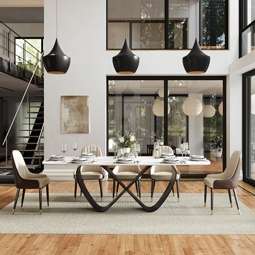 POVISON 94" Modern Mable Dining Table for 10, Rectangle Dinner Table, Large Sintered Stone Dinning Room Table with Butterfly Shape Carbon Steel Base, Matte White Kitchen Table(Table Only)