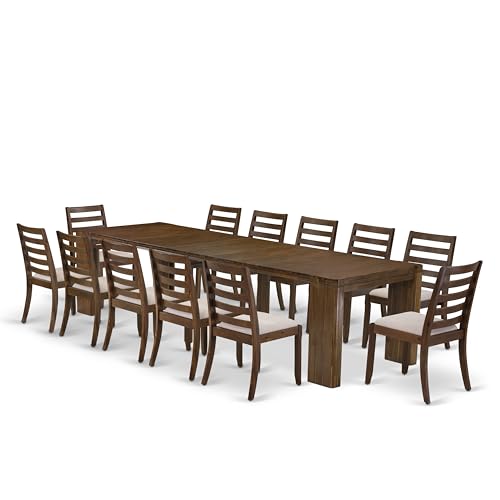 Luxe by East West Furniture - X12X1-008-04 - 13 Pieces Modern Dining Set contains an Extendable Rectangle Kitchen Table and 12 Stackable Dining Chairs, 39x120 Inch, Antique Walnut