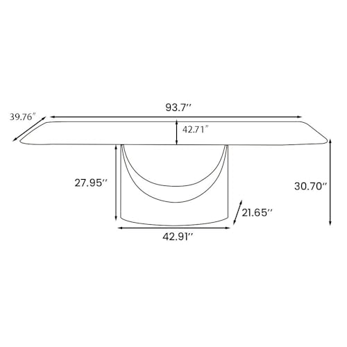 POVISON Modern Dining Table for 8-10, White Marble Dining Room Table Sintered Stone Minimalist Kitchen Table Top with Bronze Carbon Steel Pedestal Table, 94 inch Rectangle Dining Table (Table Only)