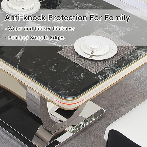 Leavader 7-PCS Luxury Marble Dining Table Set, 79" Modern Dining Room Table Set of 6, Extended Rectangular Kitchen Table Set with 6 Black PU Dining Chairs, Stone Dining Table for Home Office