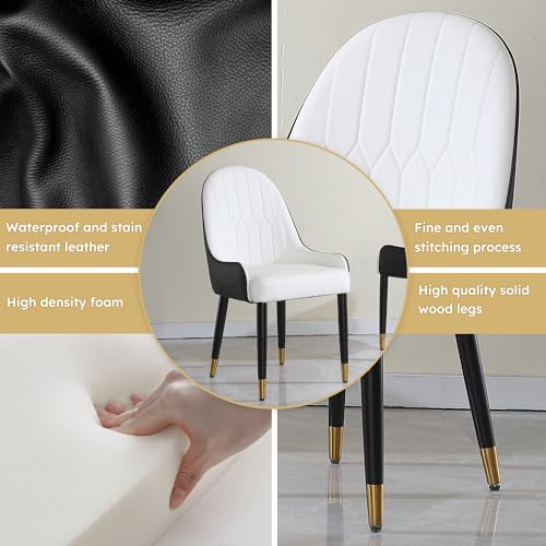 Leavader 7-PCS Luxury Marble Dining Table Set, 79" Modern Dining Room Table Set of 6, Extended Rectangular Kitchen Table Set with 6 Black PU Dining Chairs, Stone Dining Table for Home Office