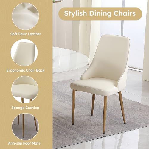 Montary 9 Piece Dining Table Chairs Set, Modern White Dining Table Set of 8, Includes 59" D Marble Round Dining Table with Lazy Susan, 8 Cream Dining Chairs for Home, Kitchen, Dining Room