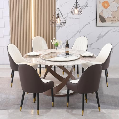 Montary 7 Piece Dining Table Set, Modern Dining Table Set of 6, Round 59" D Faux Marble Dining Table with Lazy Susan, Sintered Stone Dining Table with 6 Dining Chairs, for Dining Room