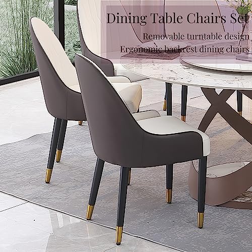 Montary 7 Piece Dining Table Set, Modern Dining Table Set of 6, Round 59" D Faux Marble Dining Table with Lazy Susan, Sintered Stone Dining Table with 6 Dining Chairs, for Dining Room