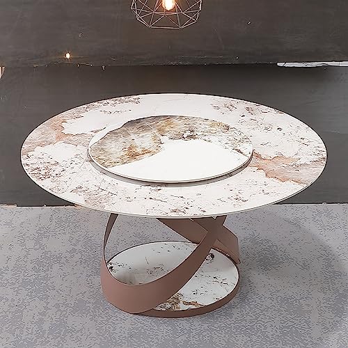 Montary 7 Piece Dining Table Set, Modern Dining Table Set of 6, Round 59" D Faux Marble Dining Table with Lazy Susan, Sintered Stone Dining Table with 6 Dining Chairs, for Dining Room