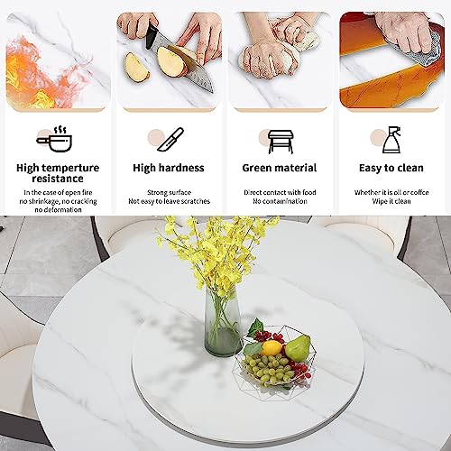 Runboll 59" Round Dining Table Set for 8 with Lazy Susan Modern Sintered Stone 9 Pieces Dining Room Table Set with 8 Chairs and 31.5" Round Turntable