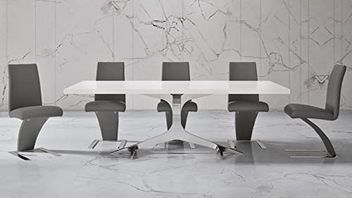 Zuri Furniture Modern Arbre Dining Table in White High Gloss Lacquer with Polished Stainless Steel Base