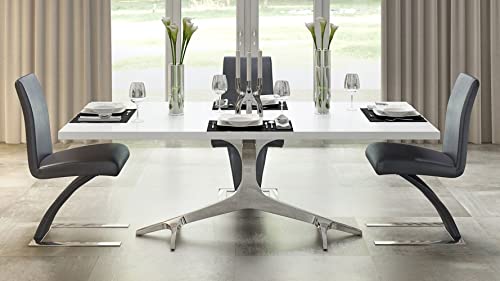 Zuri Furniture Modern Arbre Dining Table in White High Gloss Lacquer with Polished Stainless Steel Base