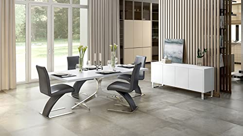 Zuri Furniture Modern Arbre Dining Table in White High Gloss Lacquer with Polished Stainless Steel Base