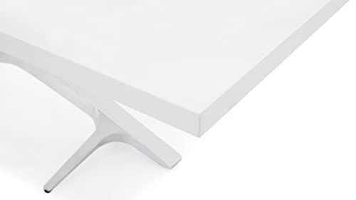 Zuri Furniture Modern Arbre Dining Table in White High Gloss Lacquer with Polished Stainless Steel Base