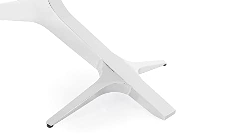 Zuri Furniture Modern Arbre Dining Table in White High Gloss Lacquer with Polished Stainless Steel Base