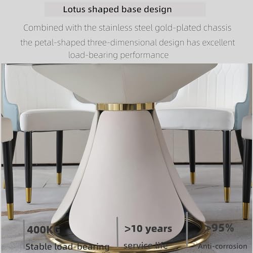 Wohh Round Marble Dining Table Set for 6-8, Kitchen Table Dining Room Table Set Petal Pu Leather & Metal Base (1 Table and 8 Grey Chairs)