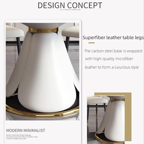 Wohh Round Marble Dining Table Set for 6-8, Kitchen Table Dining Room Table Set Petal Pu Leather & Metal Base (1 Table and 8 Grey Chairs)