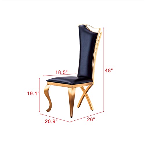 70" Luxury Marble Dining Table Set for 6, Modern Kitchen Table with Gold Stainless Steel Pedestal Table, Faux Marble Dining Room Table with 6 Black Leather Dining Chairs, 7 Piece Dining Table Set