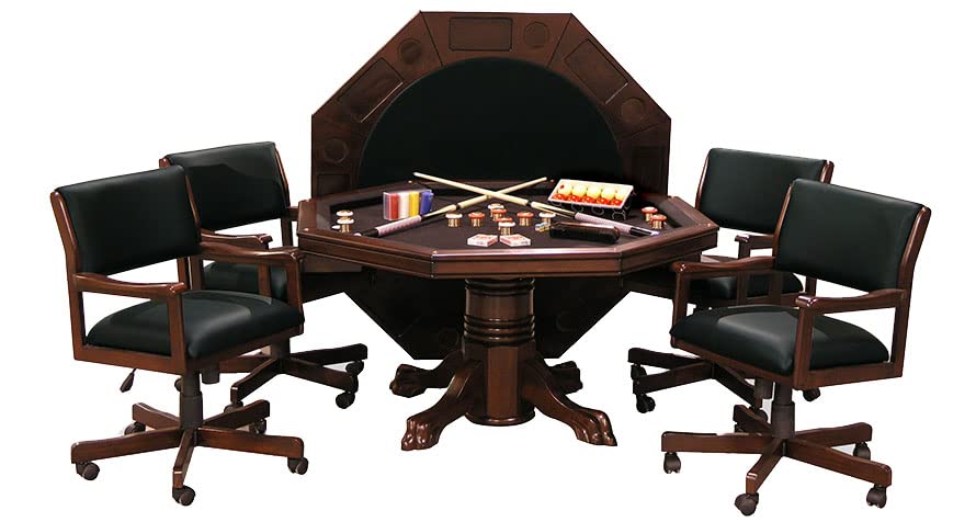 Fairview Game Rooms 3-in1 Combination Game & Dining Table Set with 4 Rocker-Swivel Chairs- (Mahogany Finish)