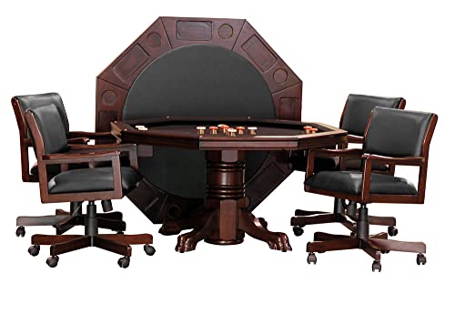 Fairview Game Rooms 3-in1 Combination Game & Dining Table Set with 4 Rocker-Swivel Chairs- (Mahogany Finish)