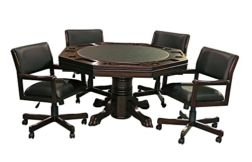 Fairview Game Rooms 3-in1 Combination Game & Dining Table Set with 4 Rocker-Swivel Chairs- (Mahogany Finish)