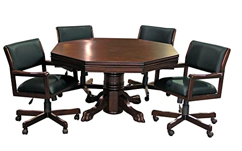 Fairview Game Rooms 3-in1 Combination Game & Dining Table Set with 4 Rocker-Swivel Chairs- (Mahogany Finish)