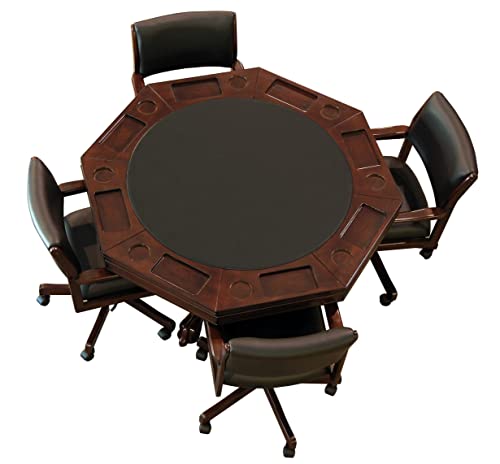 Fairview Game Rooms 3-in1 Combination Game & Dining Table Set with 4 Rocker-Swivel Chairs- (Mahogany Finish)