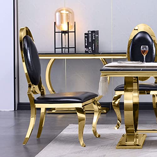 AUZ 7 Pieces Dining Table Set, Luxurious Gold Dining Table Set for 6, 72-inch Dining Table Set with 6 Black and Gold Dining Chairs