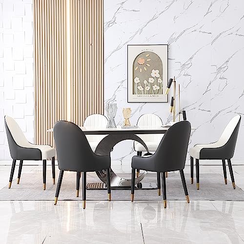 Montary 7 Piece Dining Room Set, Modern Dining Table and Chairs Set, Sintered Stone Dining Table Set for 6, White Marble Dining Table with 6 Chairs for Kitchen, Dining Room