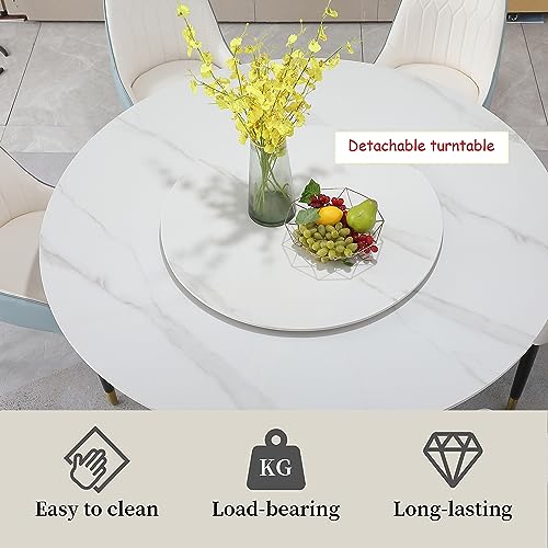 Round Dining Table Set for 8, Modern 59" Sintered Stone Kitchen Table with 31.5" Round Turntable and 8 PU Leather Chairs Set, 9 Pieces Dining Room Sets for Kitchen,Grey