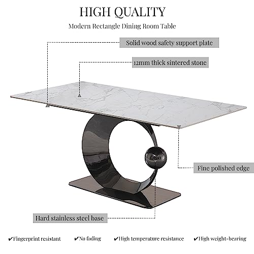 Montary 7 Piece Dining Room Set, Modern Dining Table and Chairs Set, Sintered Stone Dining Table Set for 6, White Marble Dining Table with 6 Chairs for Kitchen, Dining Room