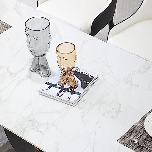 Montary 7 Piece Dining Room Set, Modern Dining Table and Chairs Set, Sintered Stone Dining Table Set for 6, White Marble Dining Table with 6 Chairs for Kitchen, Dining Room