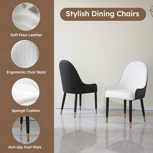Montary 7 Piece Dining Room Set, Modern Dining Table and Chairs Set, Sintered Stone Dining Table Set for 6, White Marble Dining Table with 6 Chairs for Kitchen, Dining Room