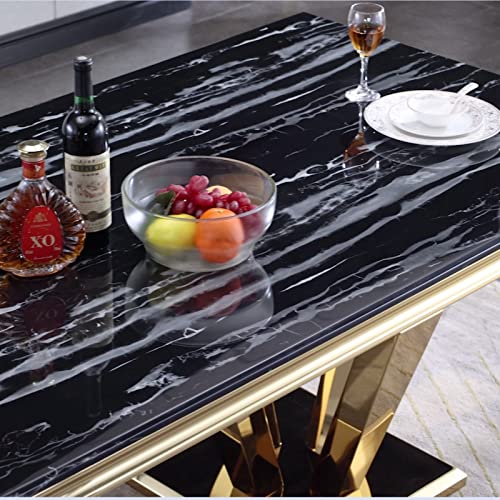 Asday Gold Dining Table, 78 inches Rectangular Dining Room Table for 4 to 8, Modern Double Pedestal Dining Table in Black Gold